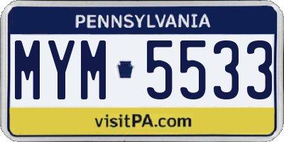 PA license plate MYM5533