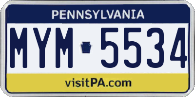 PA license plate MYM5534