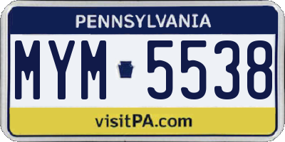 PA license plate MYM5538