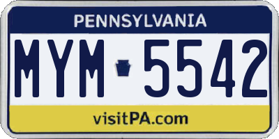 PA license plate MYM5542