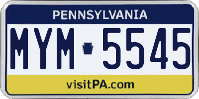 PA license plate MYM5545