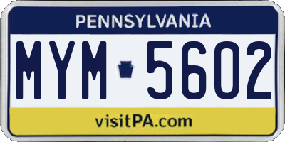 PA license plate MYM5602