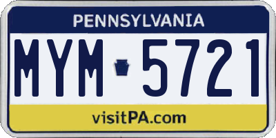 PA license plate MYM5721