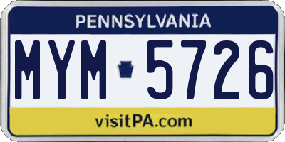 PA license plate MYM5726