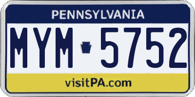 PA license plate MYM5752