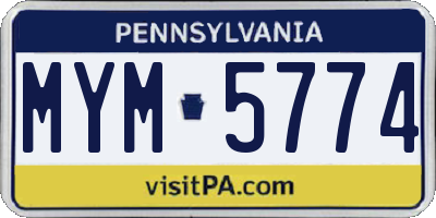 PA license plate MYM5774
