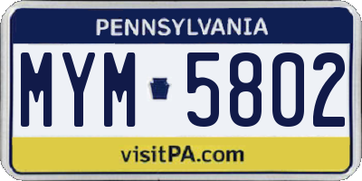PA license plate MYM5802