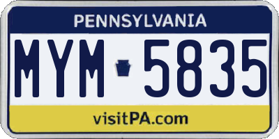 PA license plate MYM5835