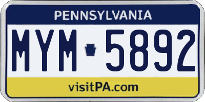 PA license plate MYM5892