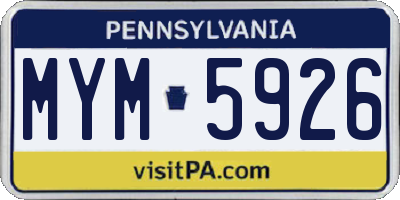 PA license plate MYM5926
