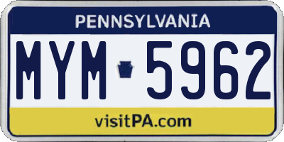 PA license plate MYM5962