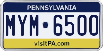 PA license plate MYM6500