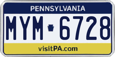 PA license plate MYM6728