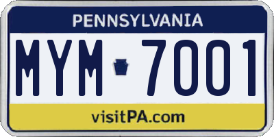 PA license plate MYM7001
