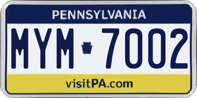 PA license plate MYM7002