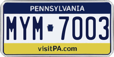 PA license plate MYM7003