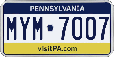 PA license plate MYM7007