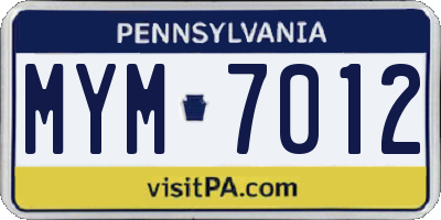 PA license plate MYM7012