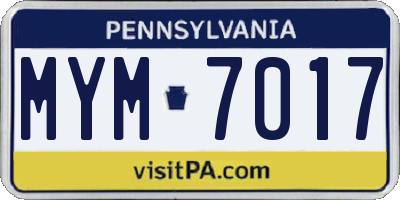 PA license plate MYM7017