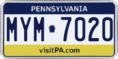 PA license plate MYM7020
