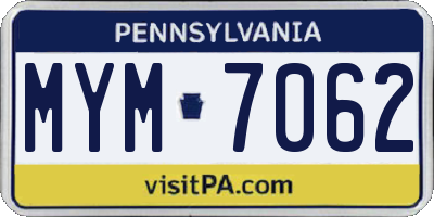 PA license plate MYM7062