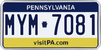 PA license plate MYM7081