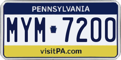 PA license plate MYM7200