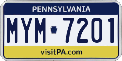 PA license plate MYM7201