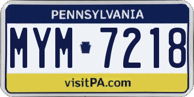 PA license plate MYM7218