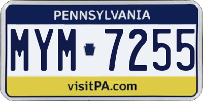 PA license plate MYM7255