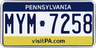 PA license plate MYM7258