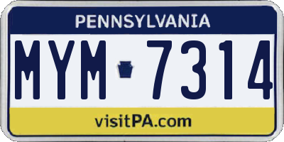PA license plate MYM7314