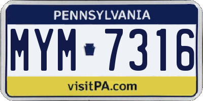 PA license plate MYM7316