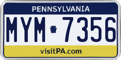 PA license plate MYM7356