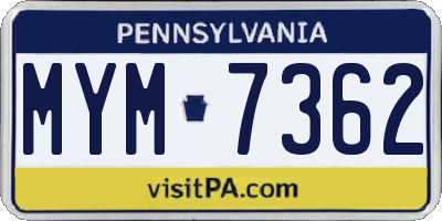 PA license plate MYM7362