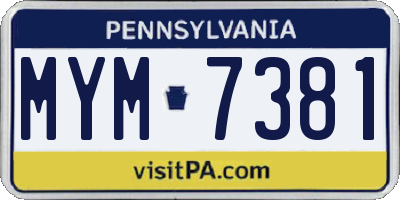 PA license plate MYM7381