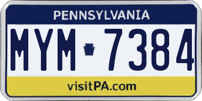 PA license plate MYM7384