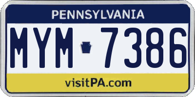PA license plate MYM7386