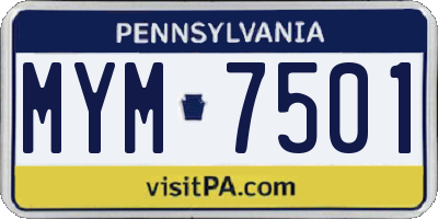 PA license plate MYM7501
