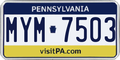 PA license plate MYM7503