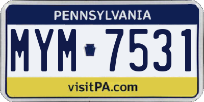 PA license plate MYM7531
