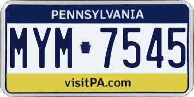 PA license plate MYM7545