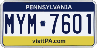 PA license plate MYM7601