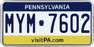 PA license plate MYM7602