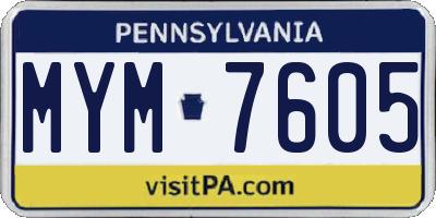 PA license plate MYM7605