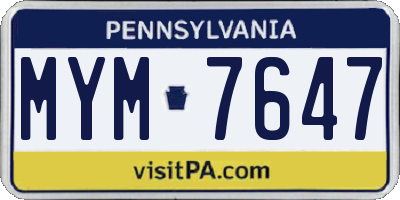 PA license plate MYM7647