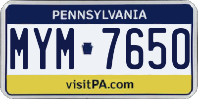 PA license plate MYM7650