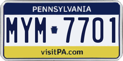 PA license plate MYM7701