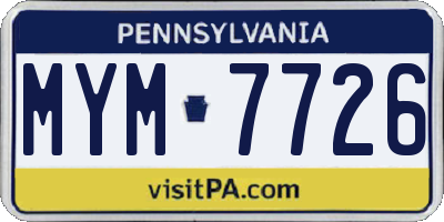 PA license plate MYM7726