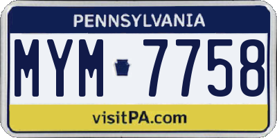 PA license plate MYM7758
